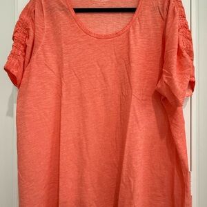 Lane Bryant Plus Size Women’s Coral Casual Scoop Neck  Ruched Short Sleeve Tee